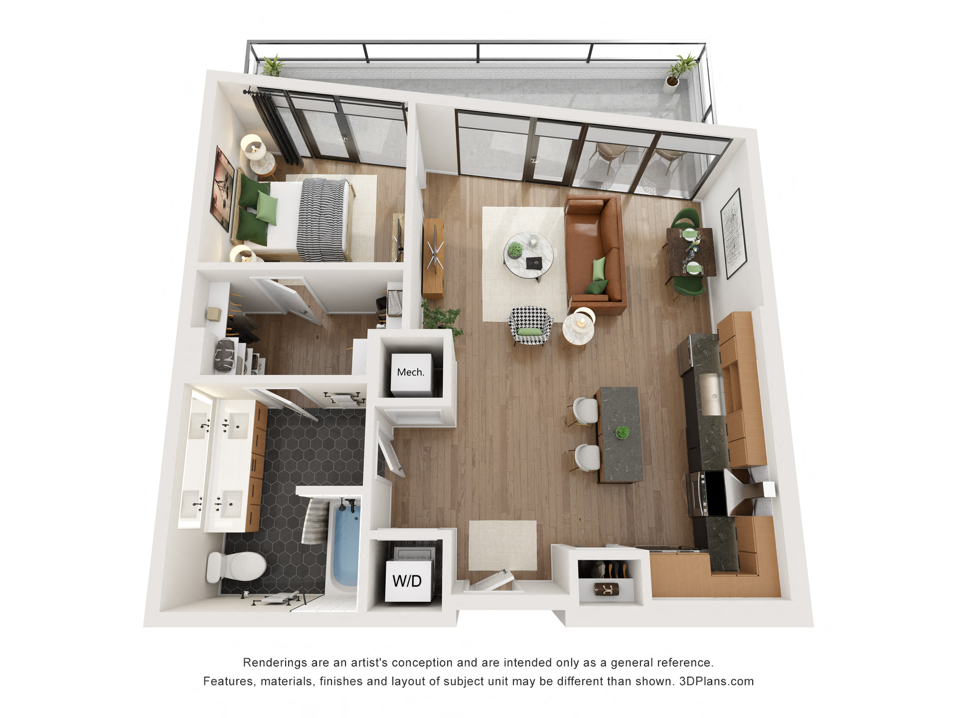 Floor plan for 1 bed, 1 bath, 758 sqft